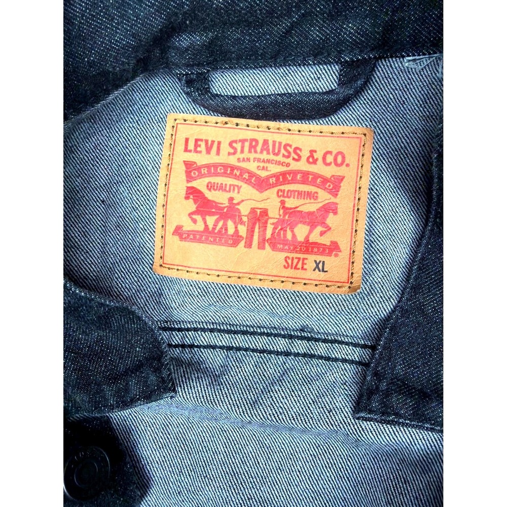 Vintage Levis Denim Trucker Jacket Mens XL Black Charcoal Red Tab Jean Coat - Picture 3 of 7